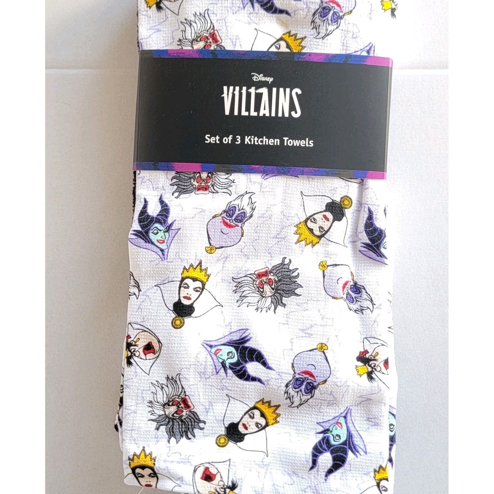 New 2025 Disney Villains Halloween Set Of 3 Kitchen Towels 100% Cotton
